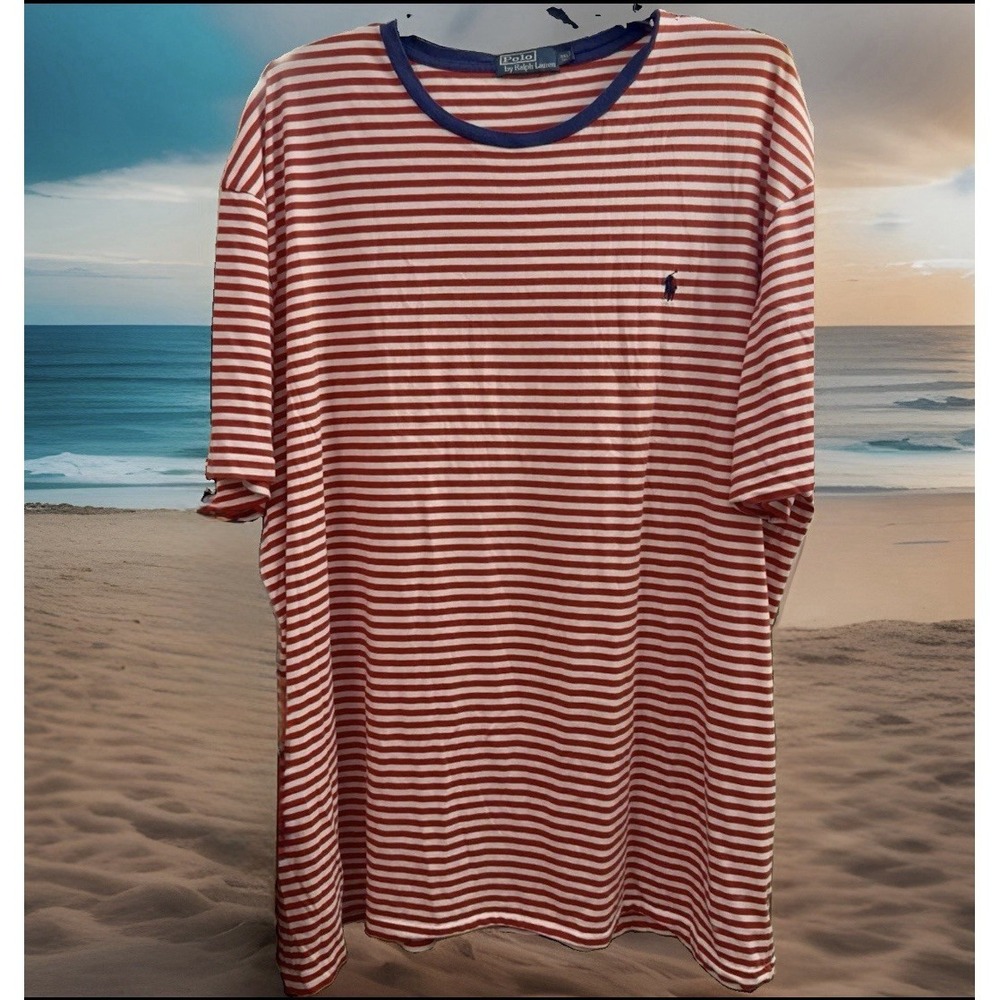 Polo Ralph Lauren 3XB Blue White & Red 3XLT Striped Short Sleeve Crewneck Tee - Picture 2 of 16